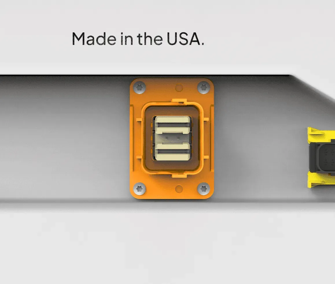 Magnus high-voltage connector, labeled Made in the USA