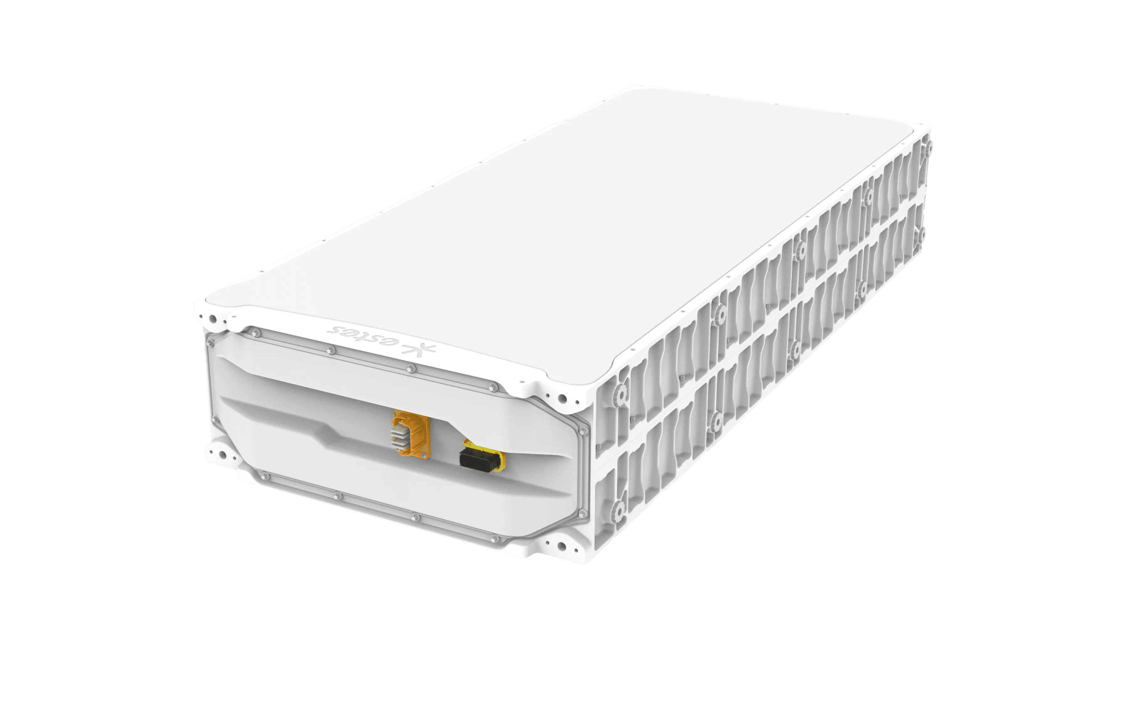 Magnus battery pack: a white rectangular pack with its connectors on the end plate