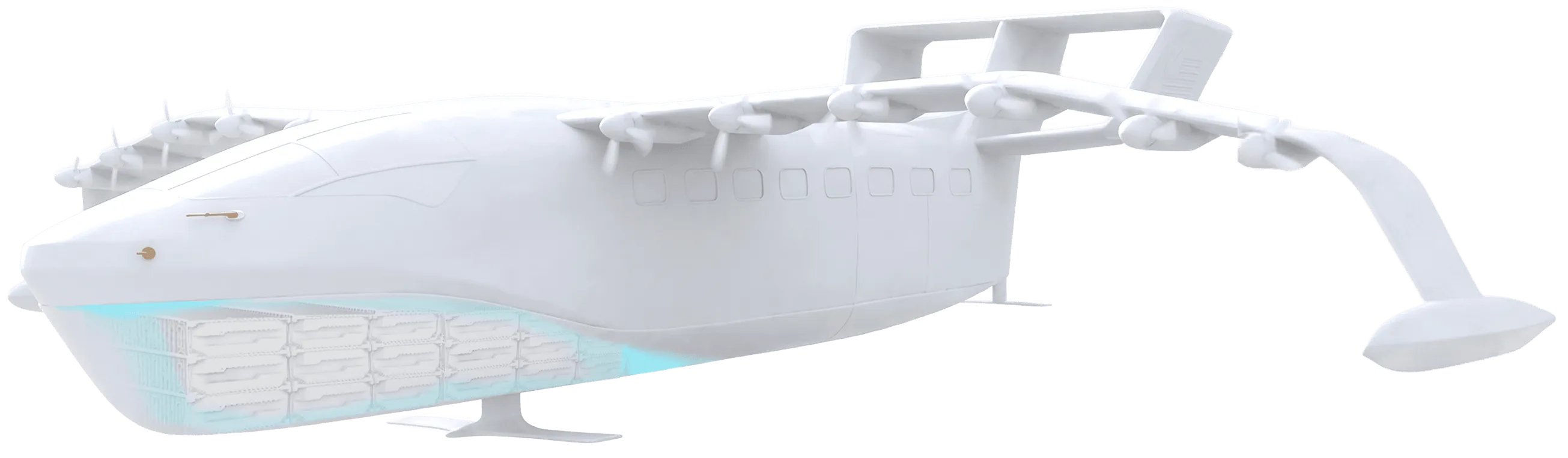 Electric seaglider render with Magnus battery packs in the lower hull